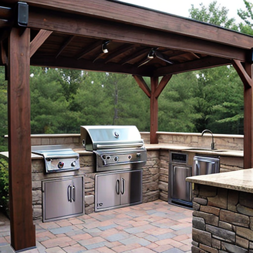 Outdoor fireplace and kitchen patio are wonderful ideas for backyard design.