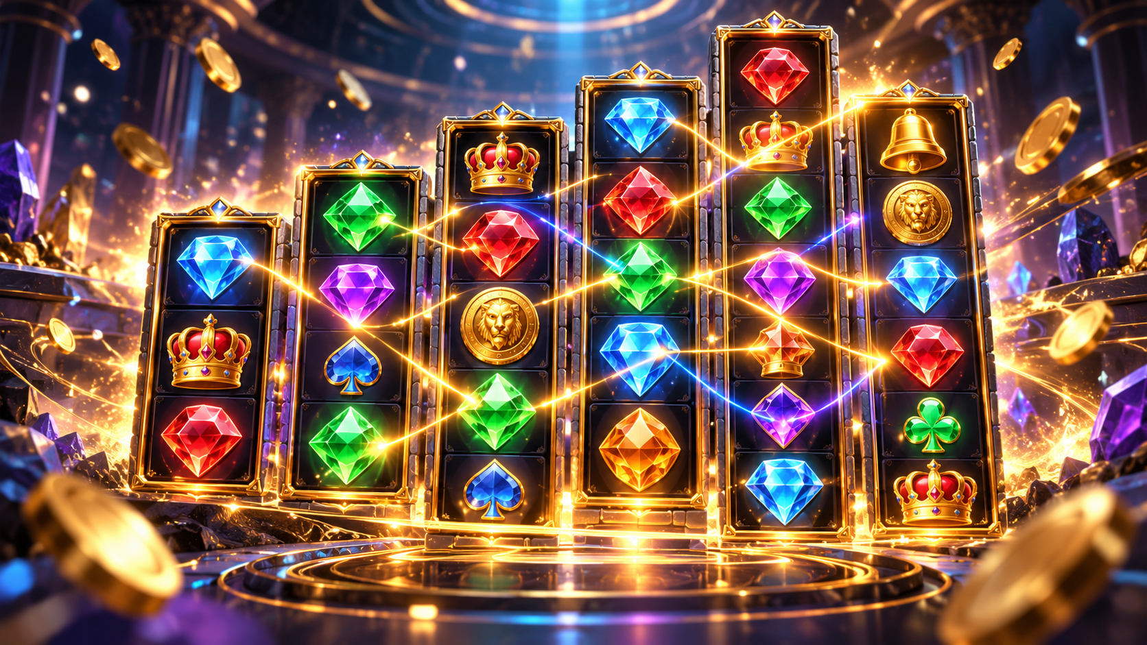 Megaways gokkast met wisselende aantallen symbolen per rol en meerdere Ways to Win.