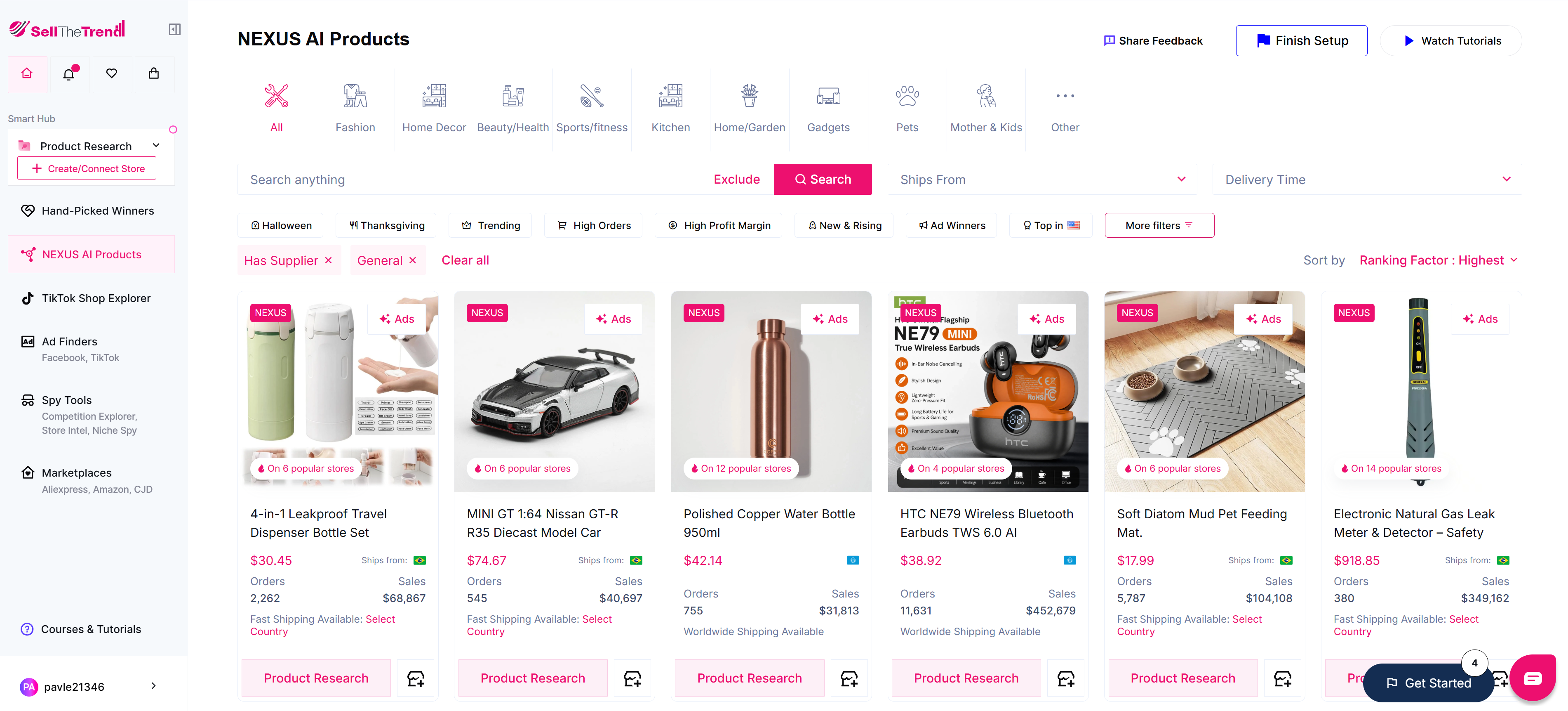 Nexus AI showing products that are in high demand.