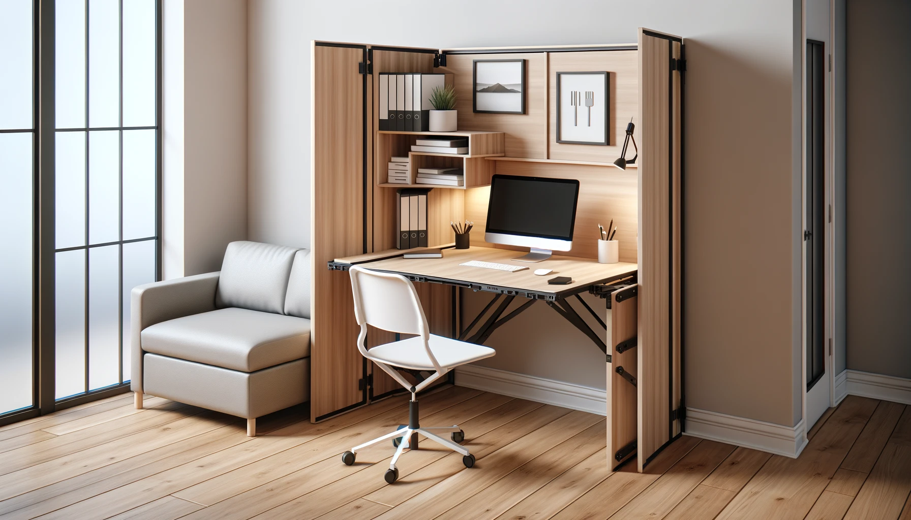 Office with folding desk and chair