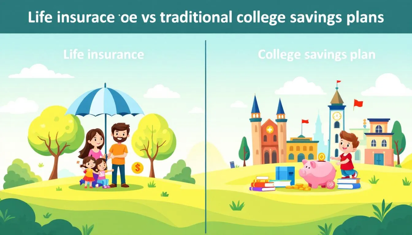 A comparison chart illustrating life insurance versus traditional college savings plans.