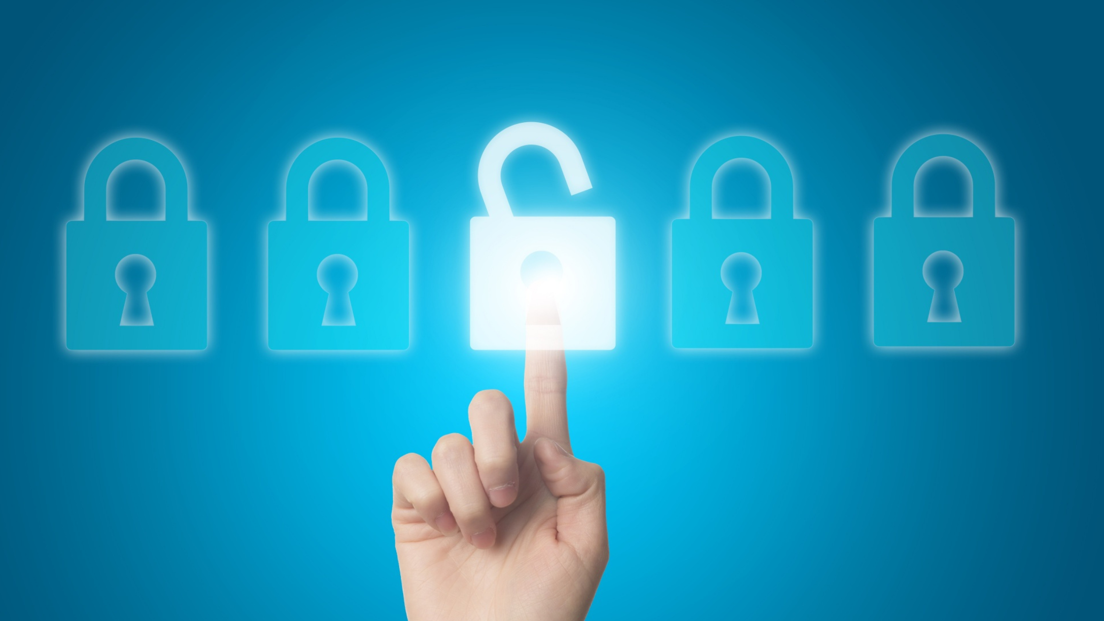 Finger unlocking a digital padlock icon showcasing how offering a cloud based Microsoft Teams phone system can unlock opportunities for MSPs and service providers.