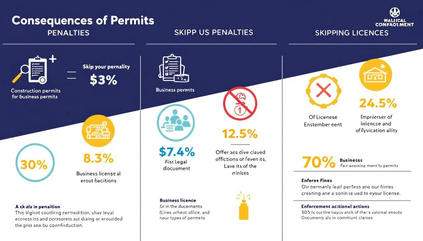 An image depicting the consequences of skipping permits, including legal documents and fines.