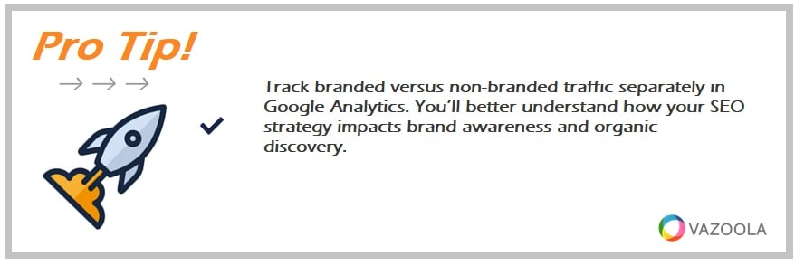 Track branded versus non-branded traffic separately in Google Analytics. You’ll better understand how your SEO strategy impacts brand awareness and organic discovery.