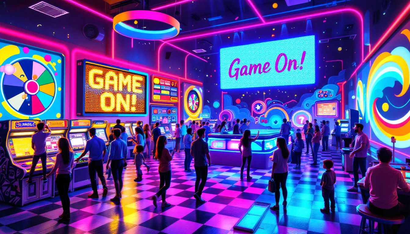 A corporate event showcasing guests enjoying interactive games.