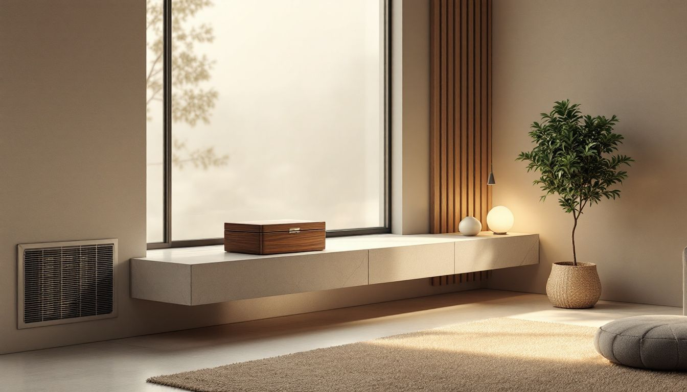 A home environment showing a humidor placed away from direct sunlight and air conditioning vents.