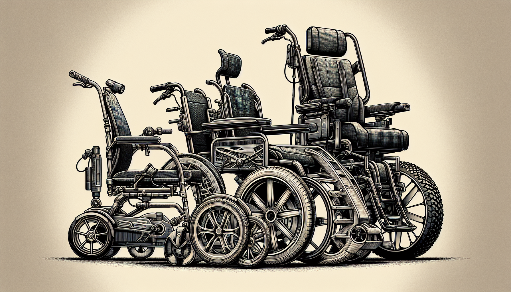 Illustration of different types of electric wheelchairs