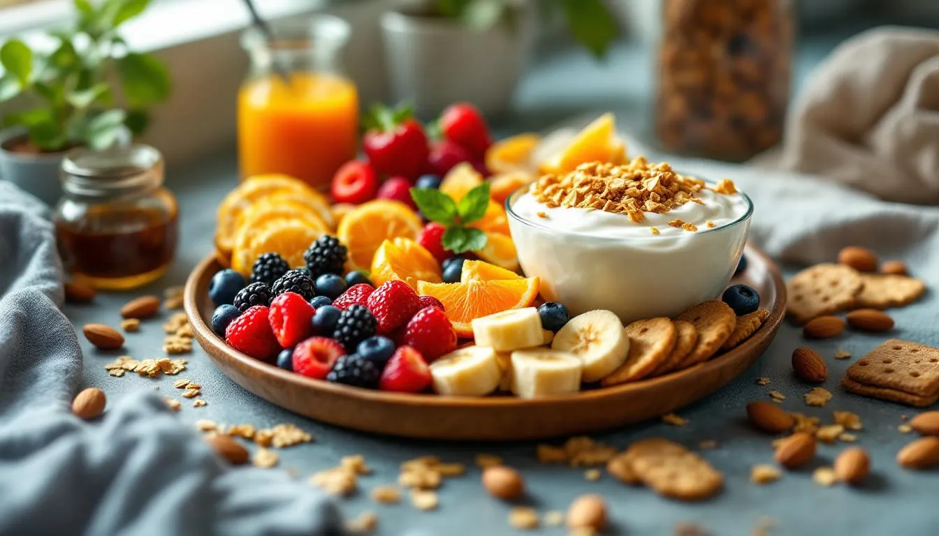 A colorful plate filled with healthy foods to boost energy levels.