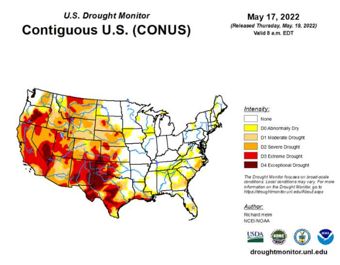 How to prepare for climate change: Map of US drought monitor. Source: USDA, NOAA