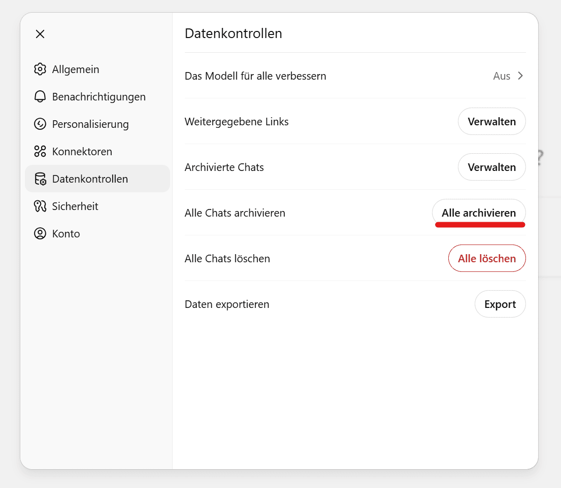 alle chatgpt chats archivieren