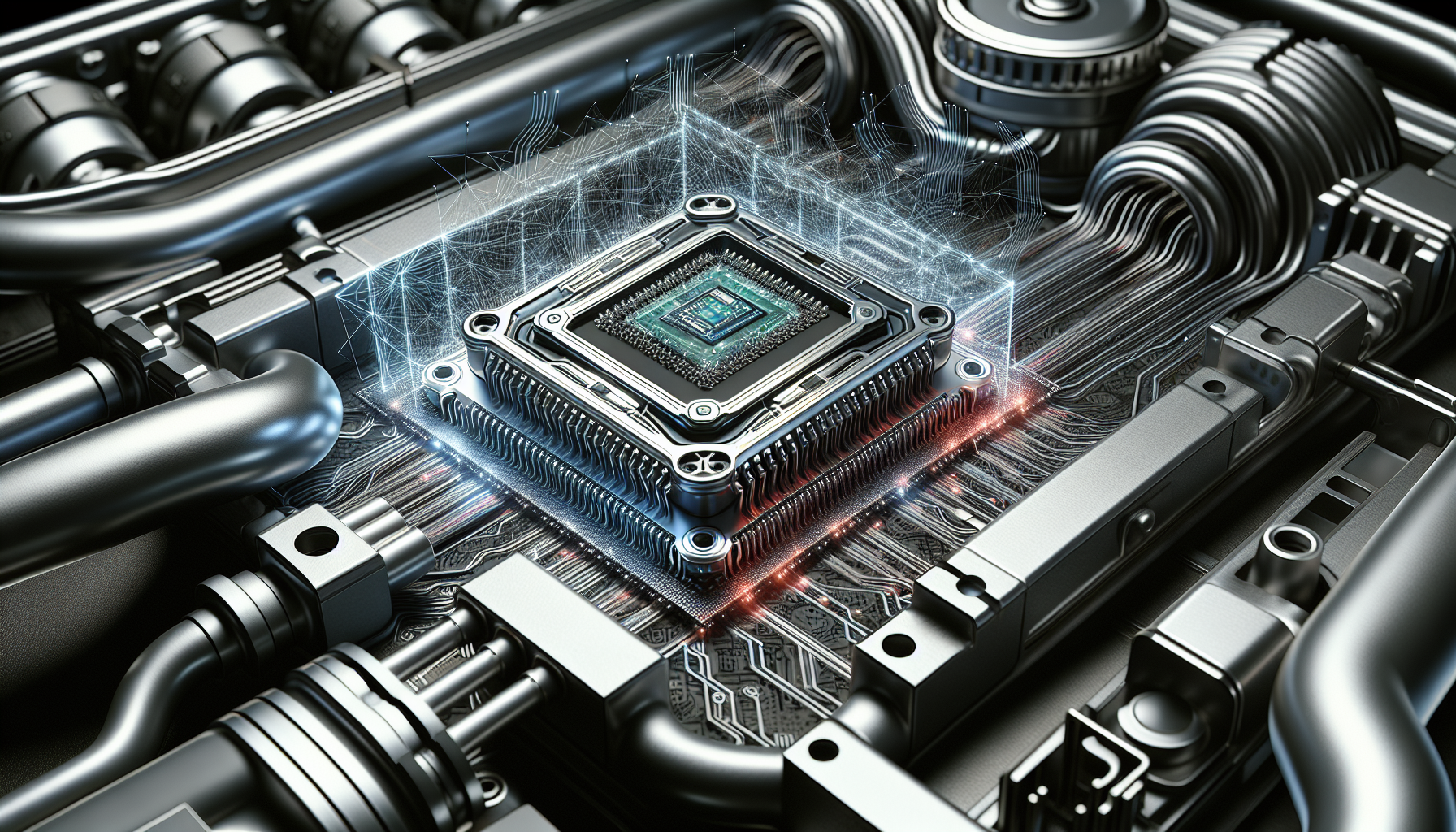 Illustration of a microprocessor in a car's engine control unit