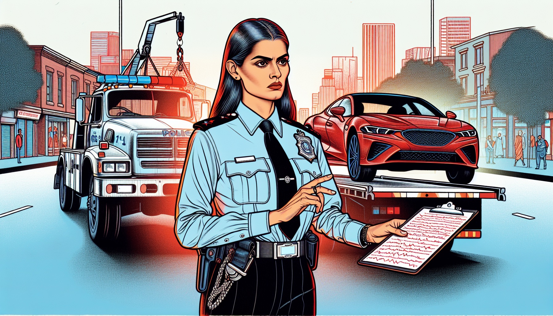 Illustration of a police officer impounding a vehicle