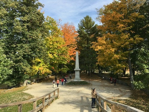Fall foliage at the Old North Bridge in Concord, Massachusetts; one of the major historic New England sites