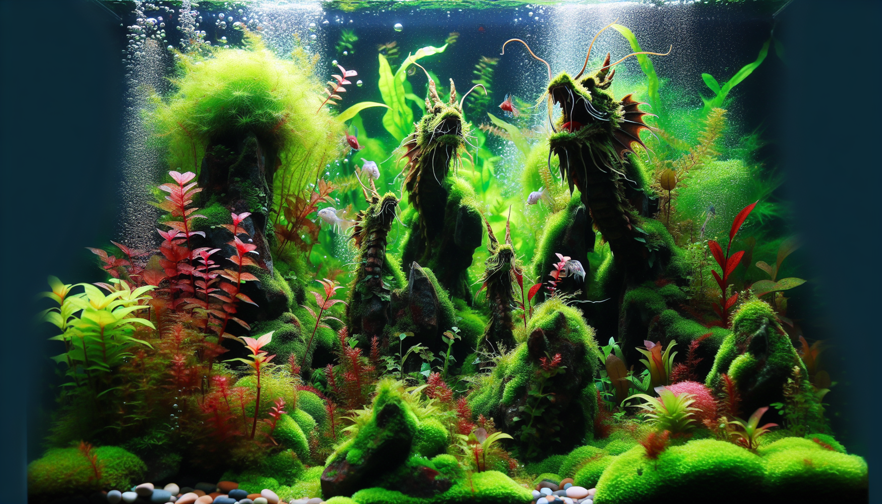 Aquascape with Dragon Stone and aquatic plants
