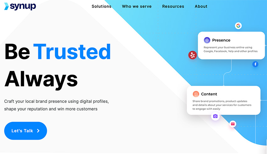 synup landing page