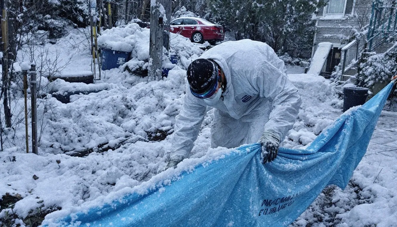 An overview of a death scene cleanup process, showing professionals at work.