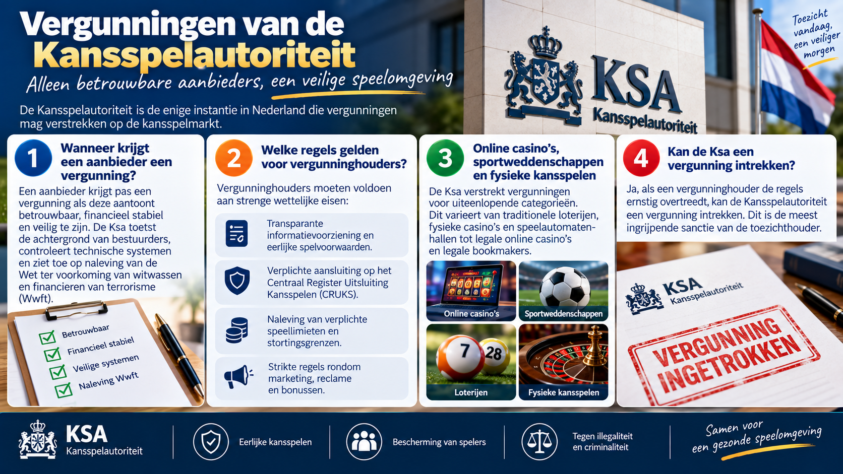 Ksa-vergunningen uitgelegd met voorwaarden voor vergunninghouders en mogelijke intrekking van een vergunning.