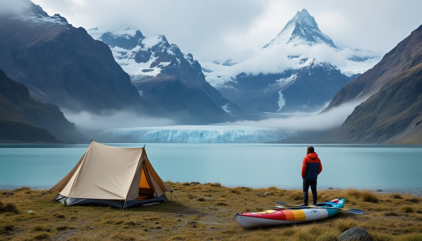 Camping gear set up at a campsite in Patagonia, ideal for outdoor adventures.