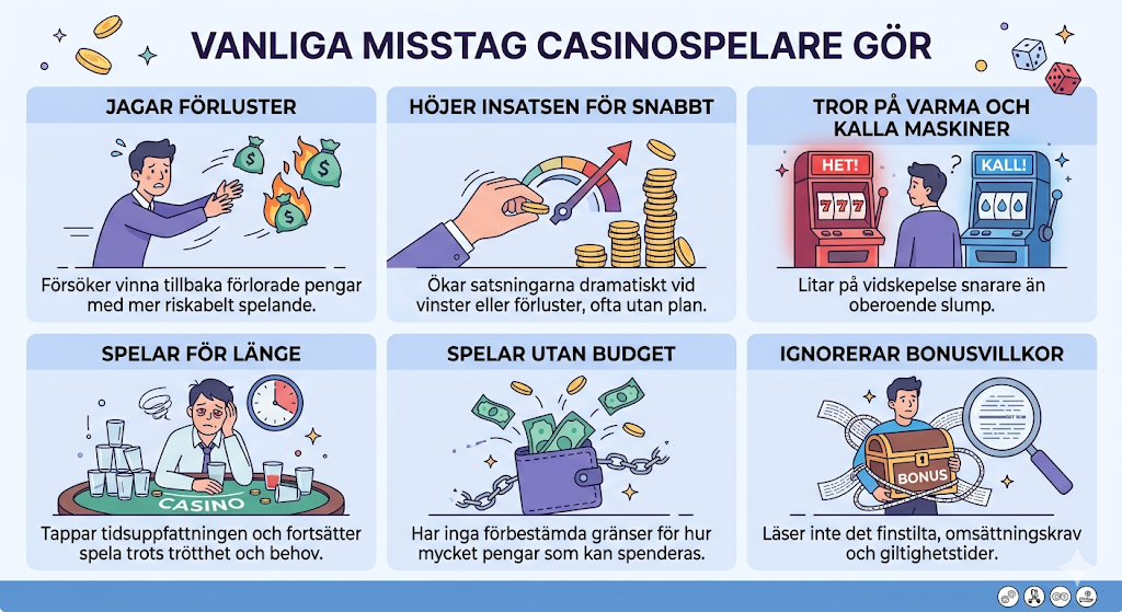 vanliga misstag spelare gör på casino som att jaga förluster och spela utan budget