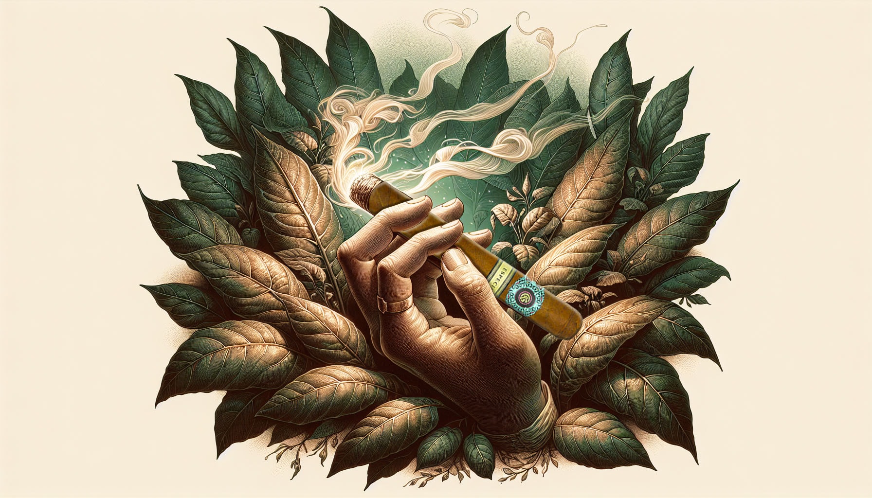 An artistic depiction of a cigar being prepared for smoking.