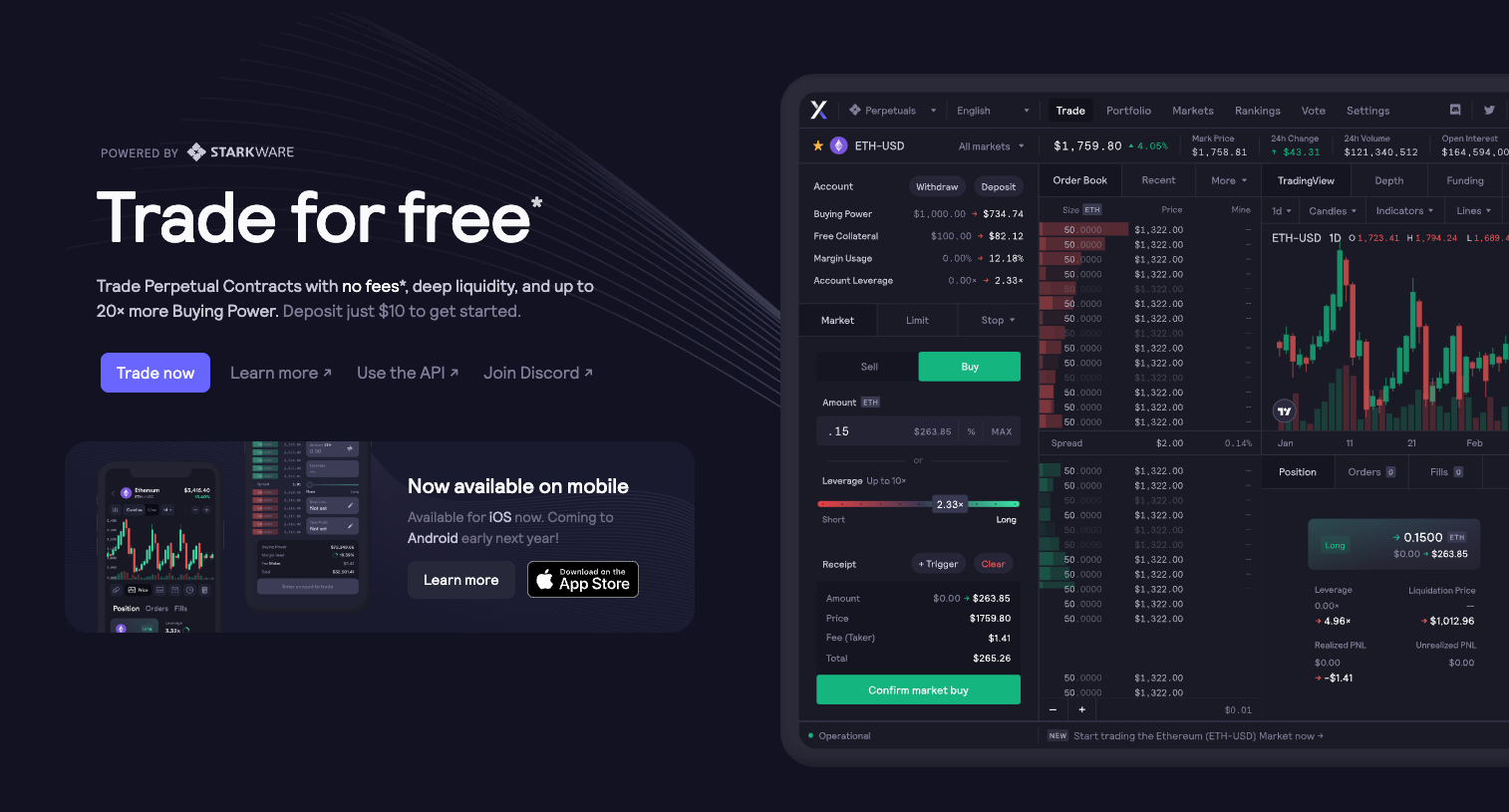 Free trading on DYDX