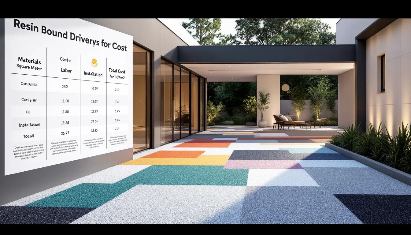 A cost breakdown for resin bound driveways, visually represented with charts.