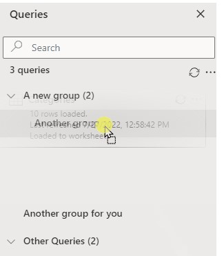 Power Queries pane search bar for other dynamic arrays.