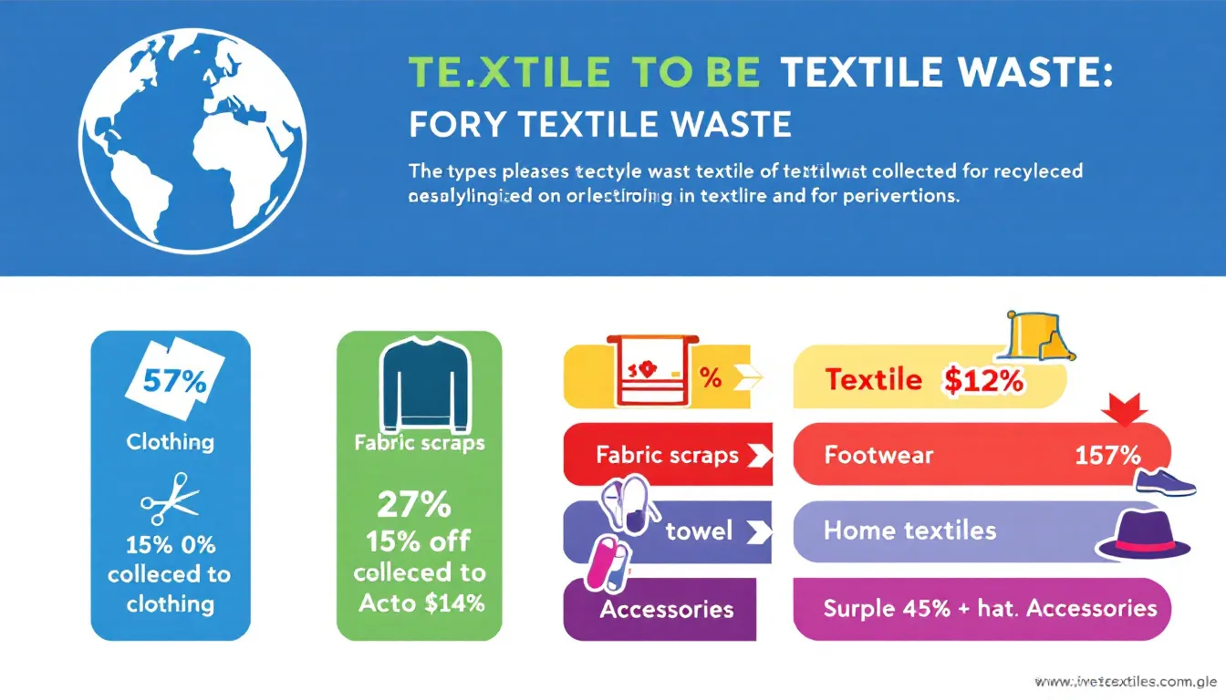 Different types of textile waste collected for recycling.