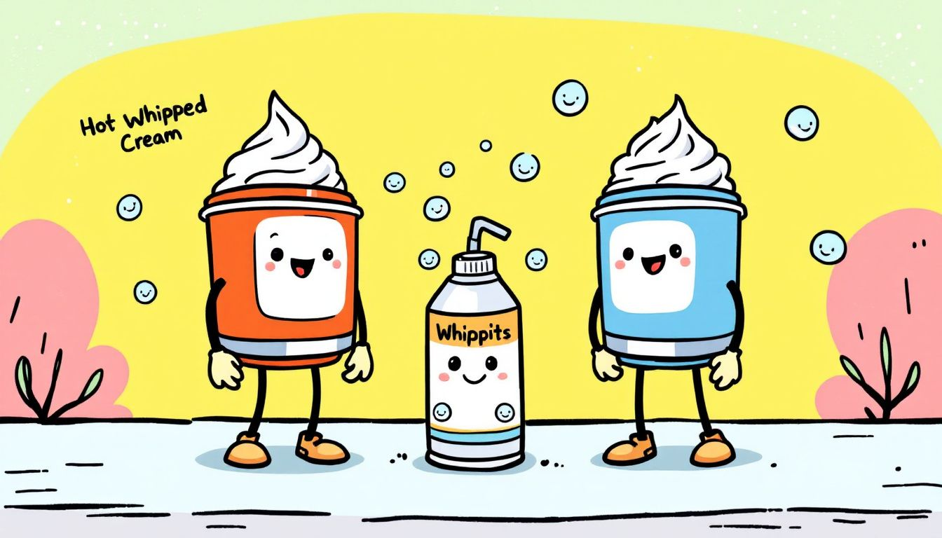 An illustration showing whipped cream dispensers and a canister of nitrous oxide, highlighting what are whippits.