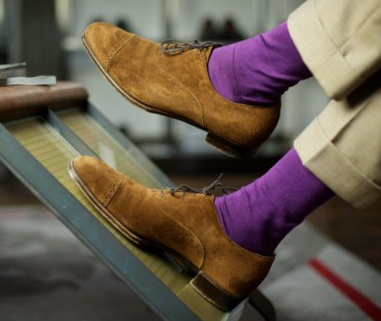 Purple colour Socks with brown shoes