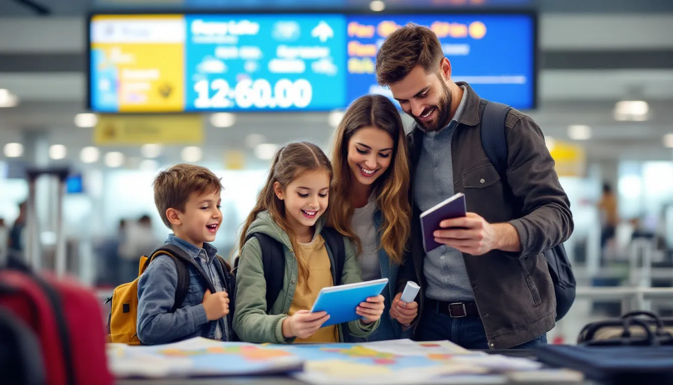 Tips for smooth travel with children, featuring travel documents.
