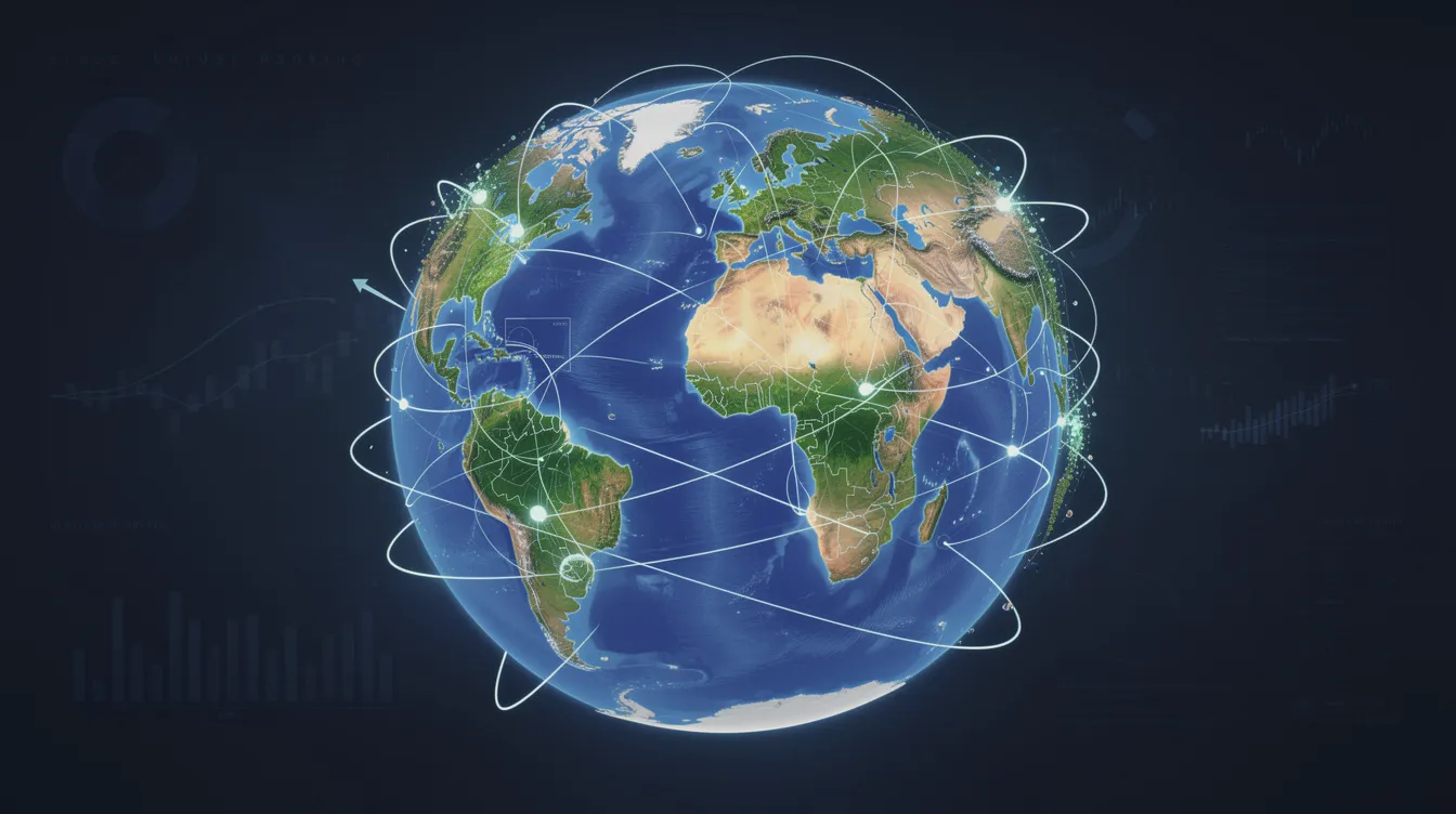 The image depicts a globe surrounded by interconnected lines that symbolize global financial networks and cross-border banking. This visual representation highlights the importance of hassle-free money transfers and remittance services, such as those offered by Karnataka Bank, enabling individuals and businesses to send money overseas efficiently.