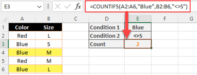 Excel COUNTIFS formula