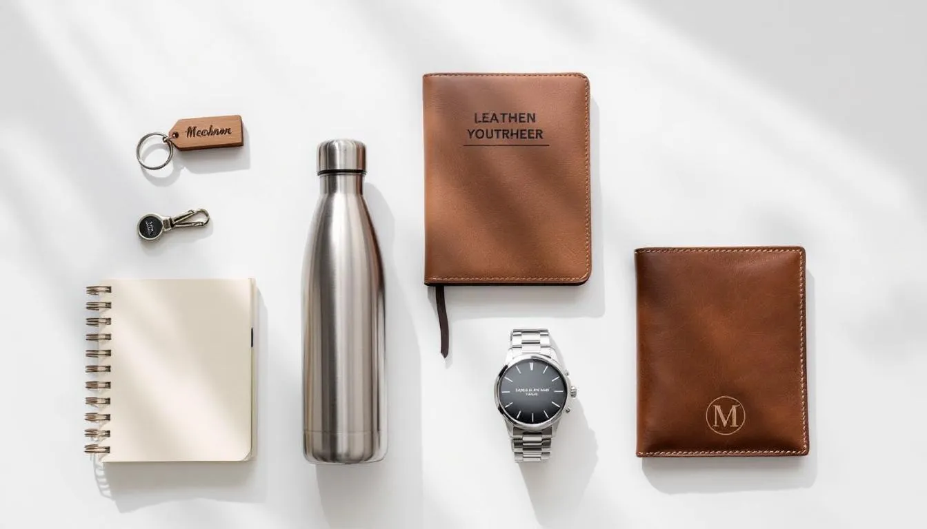 En samling av olika personliga presenter med namn, arrangerade efter prisnivå från överkomliga till lyxiga alternativ. Dessa gåvor visar omtanke och erbjuder en unik personlig touch för speciella tillfällen.