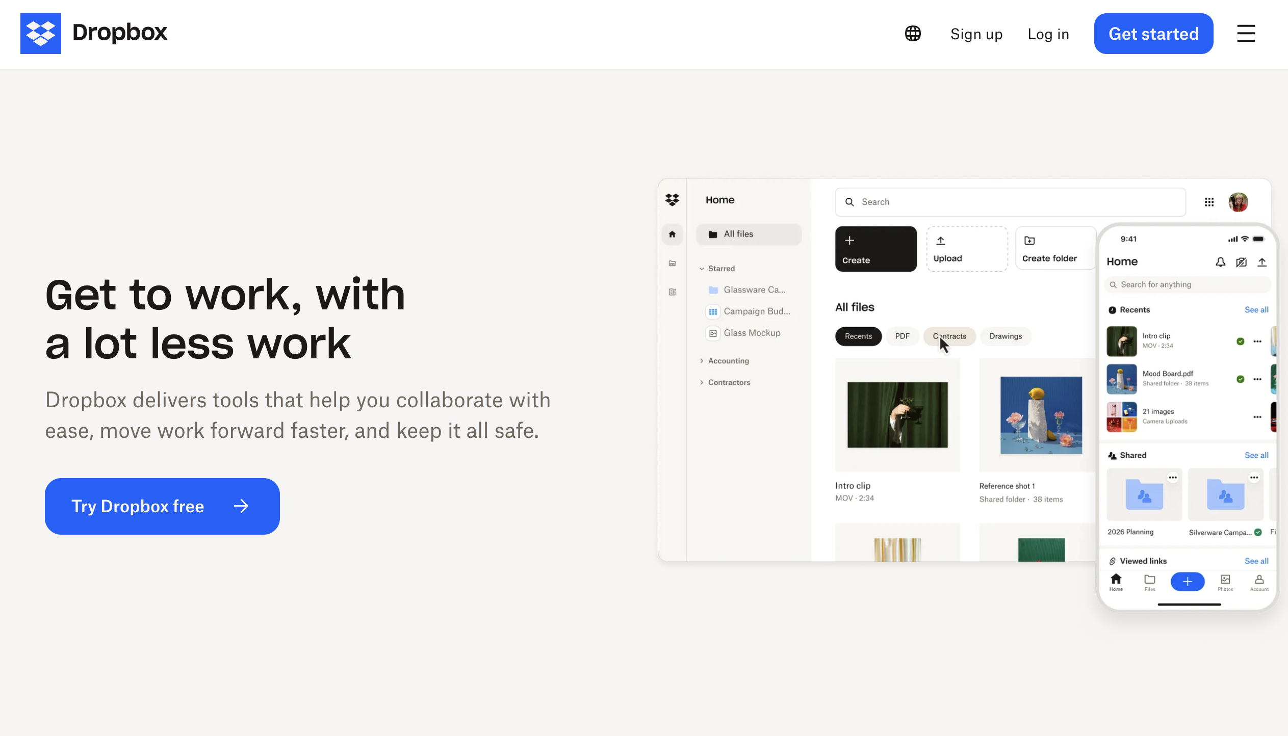 Dropbox website homepage