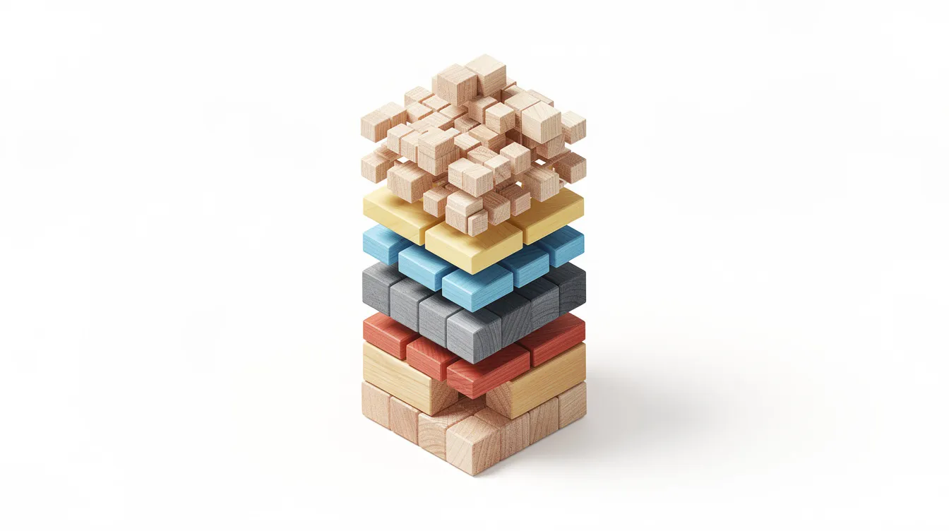 The image depicts a stack of colorful building blocks, each labeled with different technology layers such as "operating system," "system software," and "application software," illustrating the foundational components that support running applications and managing tasks in a computing environment. This visual representation highlights the difference between a platform and a system, emphasizing the critical role of each layer in enabling users to perform specific tasks effectively.