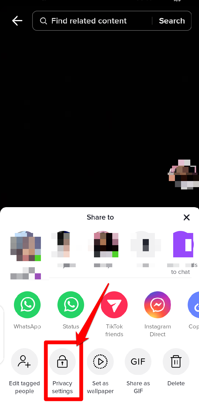 Image showing the privacy settings button on TikTok