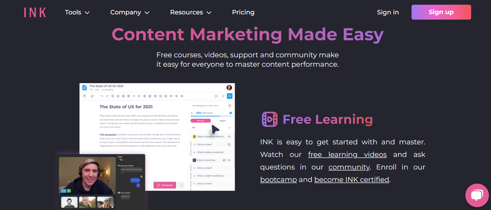 INK for All Landing Page - "Content Marketing Made Easy" 