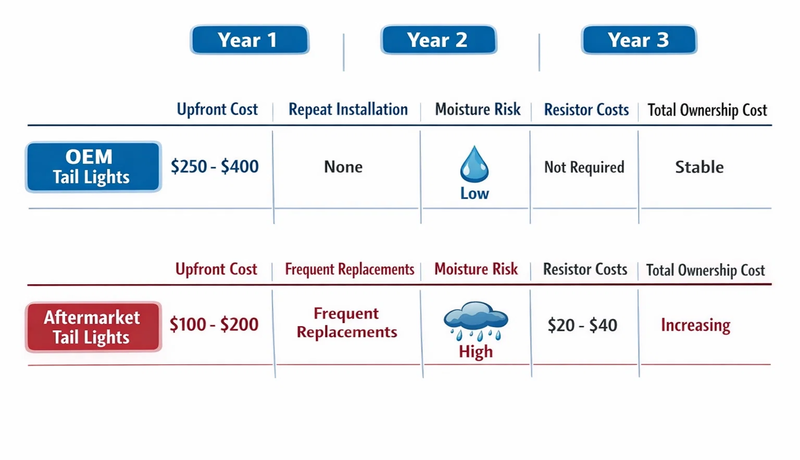 OEM vs aftermarket tail light cost comparison over time