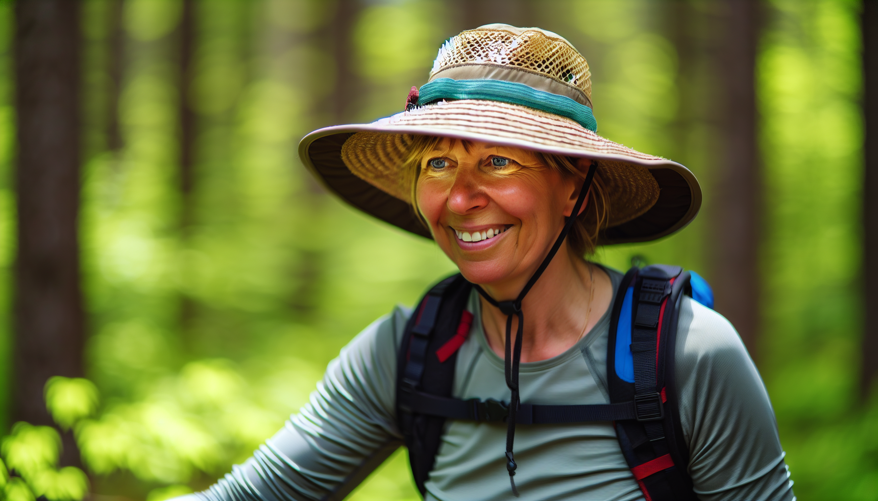 A woman wearing a durable sun hat during outdoor activities
