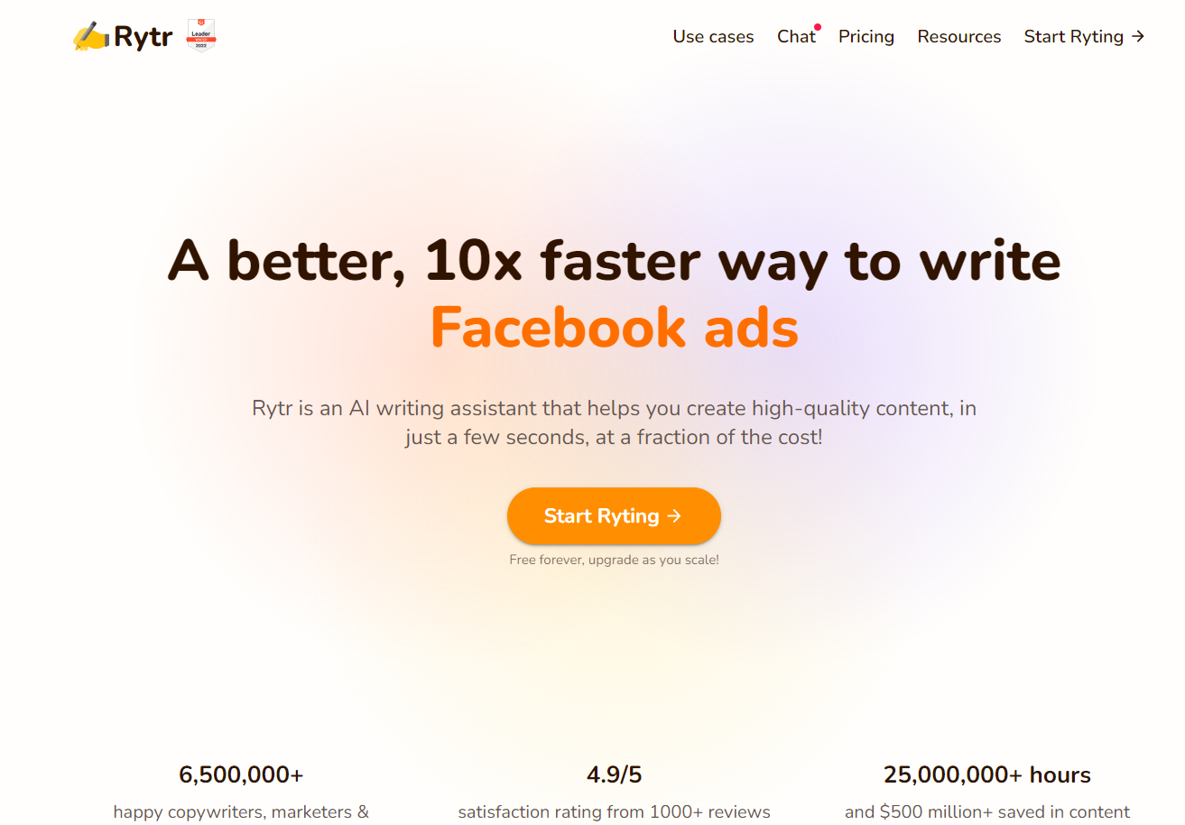 Rytr homepage - one of the best AI writing tools