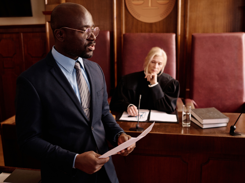 Image of a personal injury attorney in court.