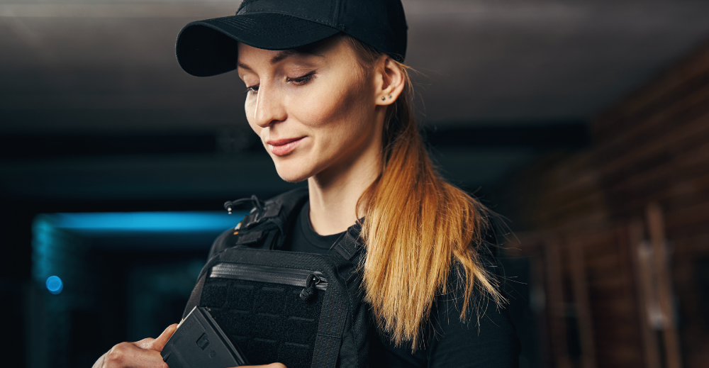 woman wearing bulletproof vest