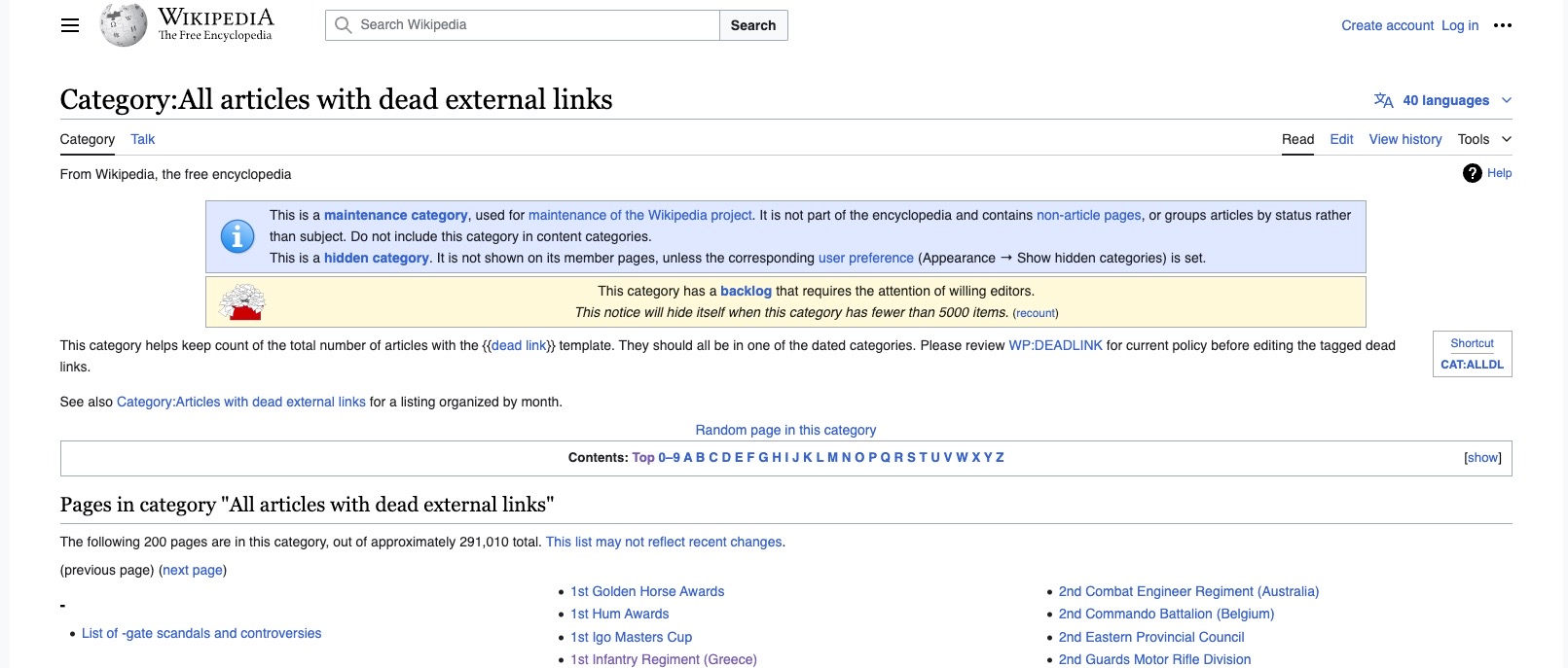dead link / dead links template and pages on Wikipedia
