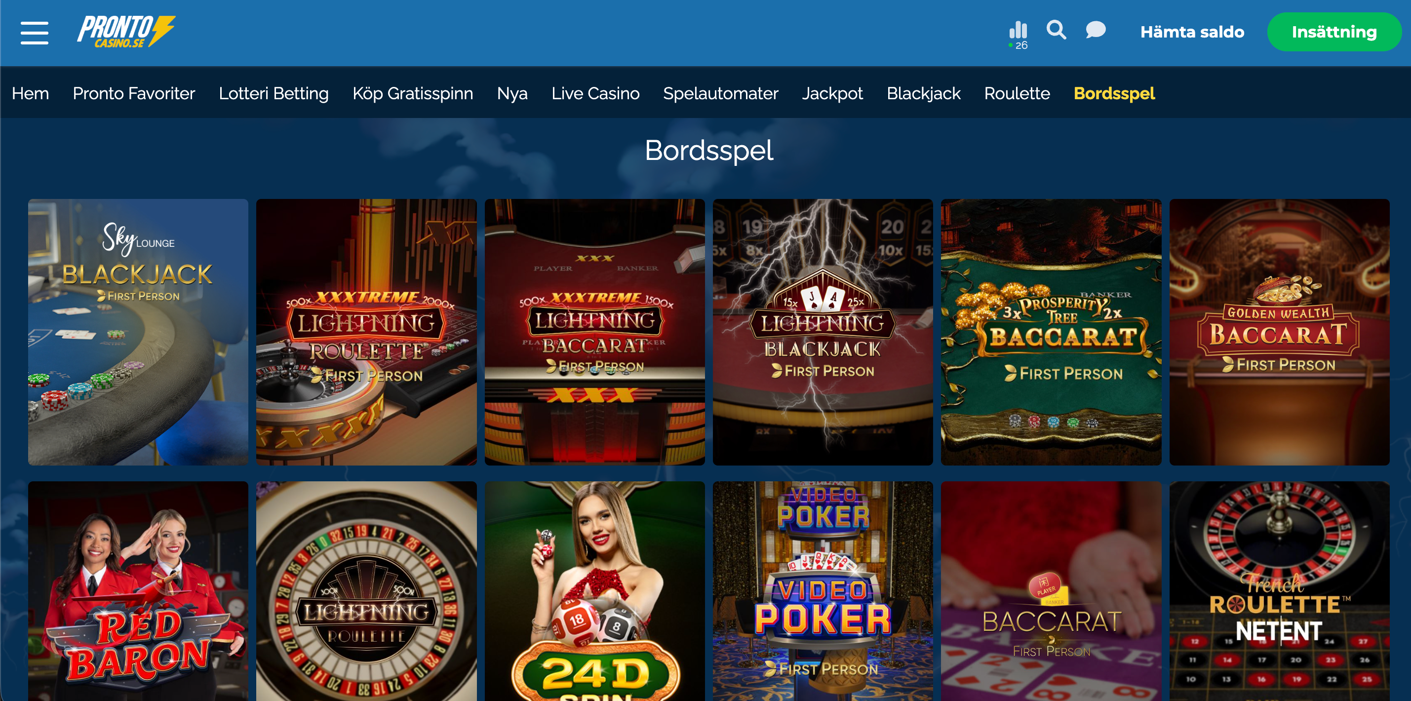 Pronto Casino bordsspel