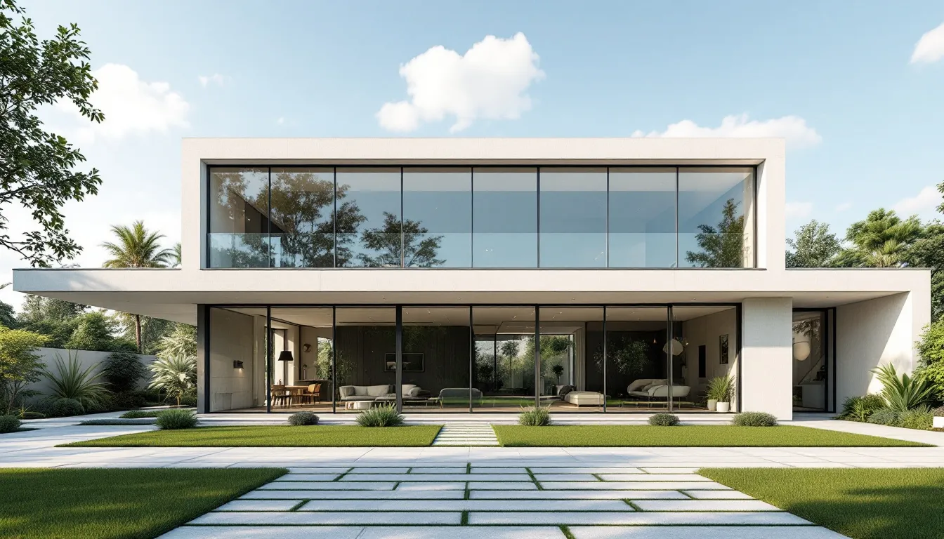 Een moderne woning met grote glazen raampartijen en strakke aluminium kozijnen, die een frisse en eigentijdse uitstraling geven. De ruime ramen zorgen voor veel natuurlijk licht en een goede isolatiewaarde.