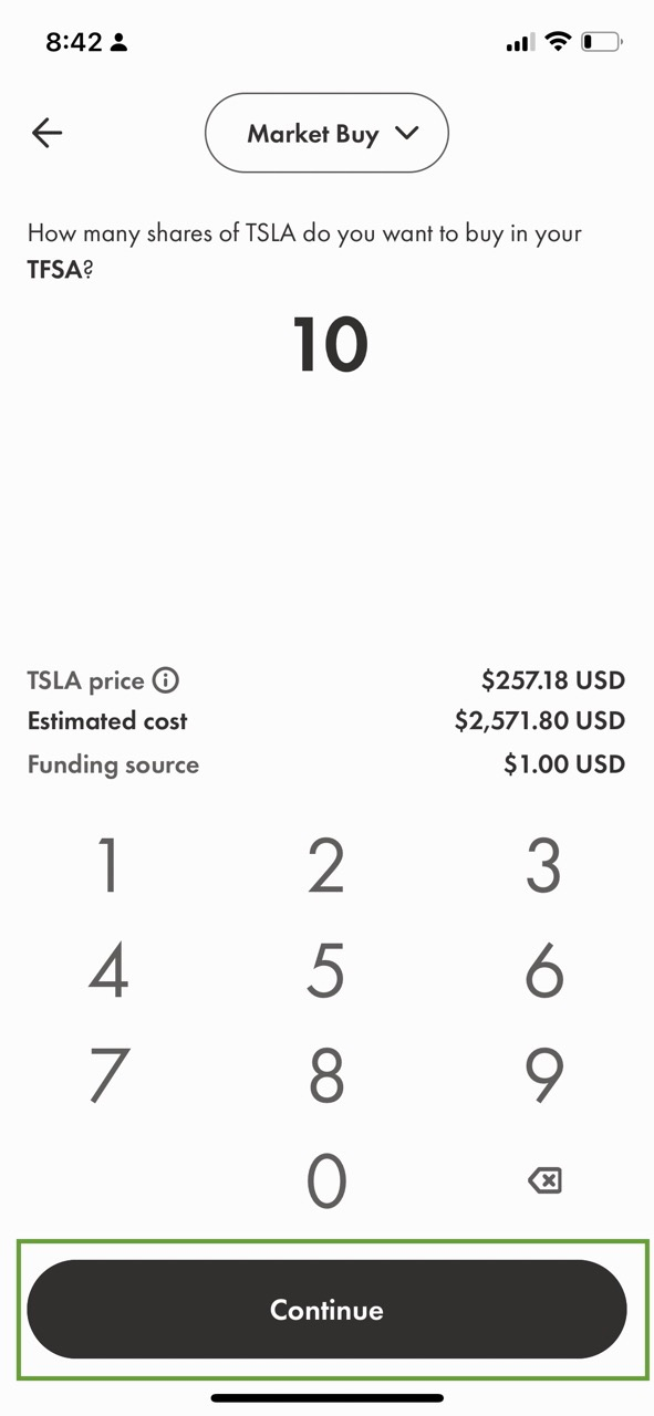 Market Buy of 10 Tesla Shares