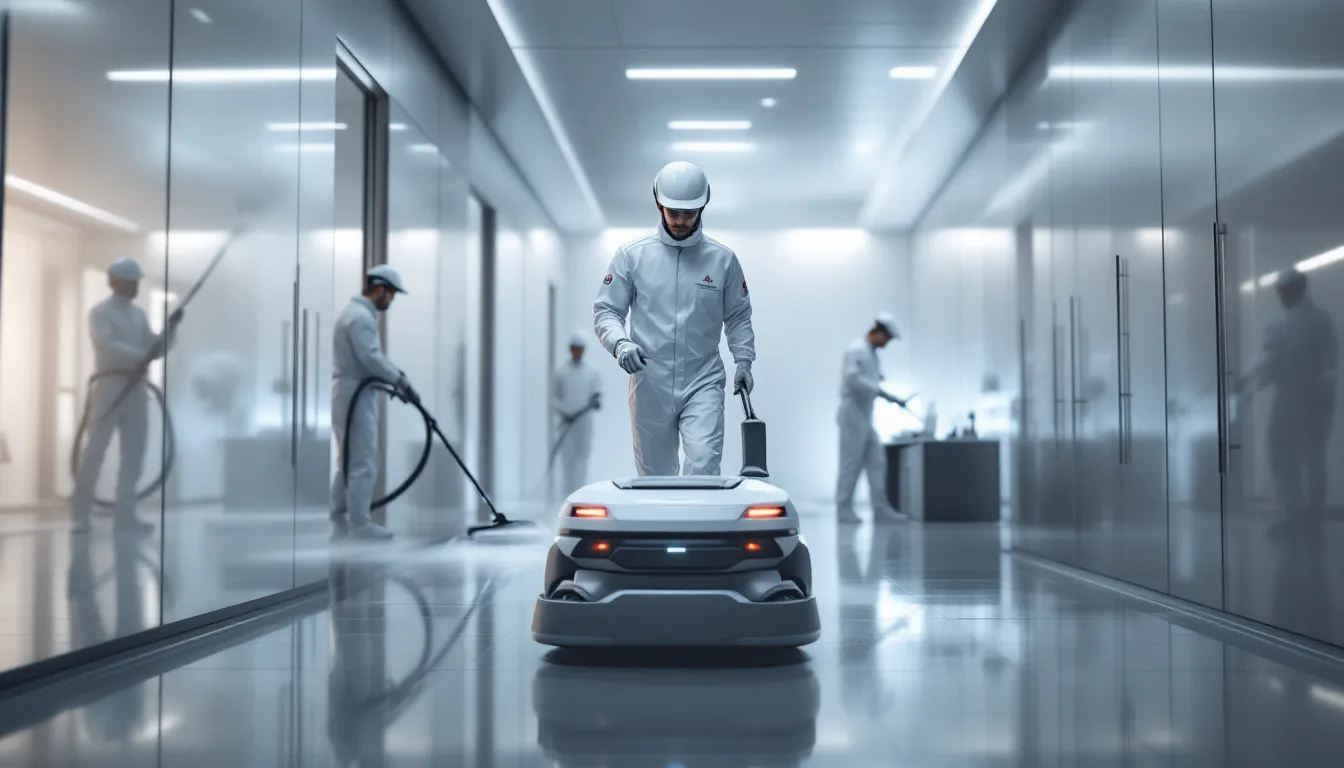 Specialized cleaning services being performed in a commercial setting.