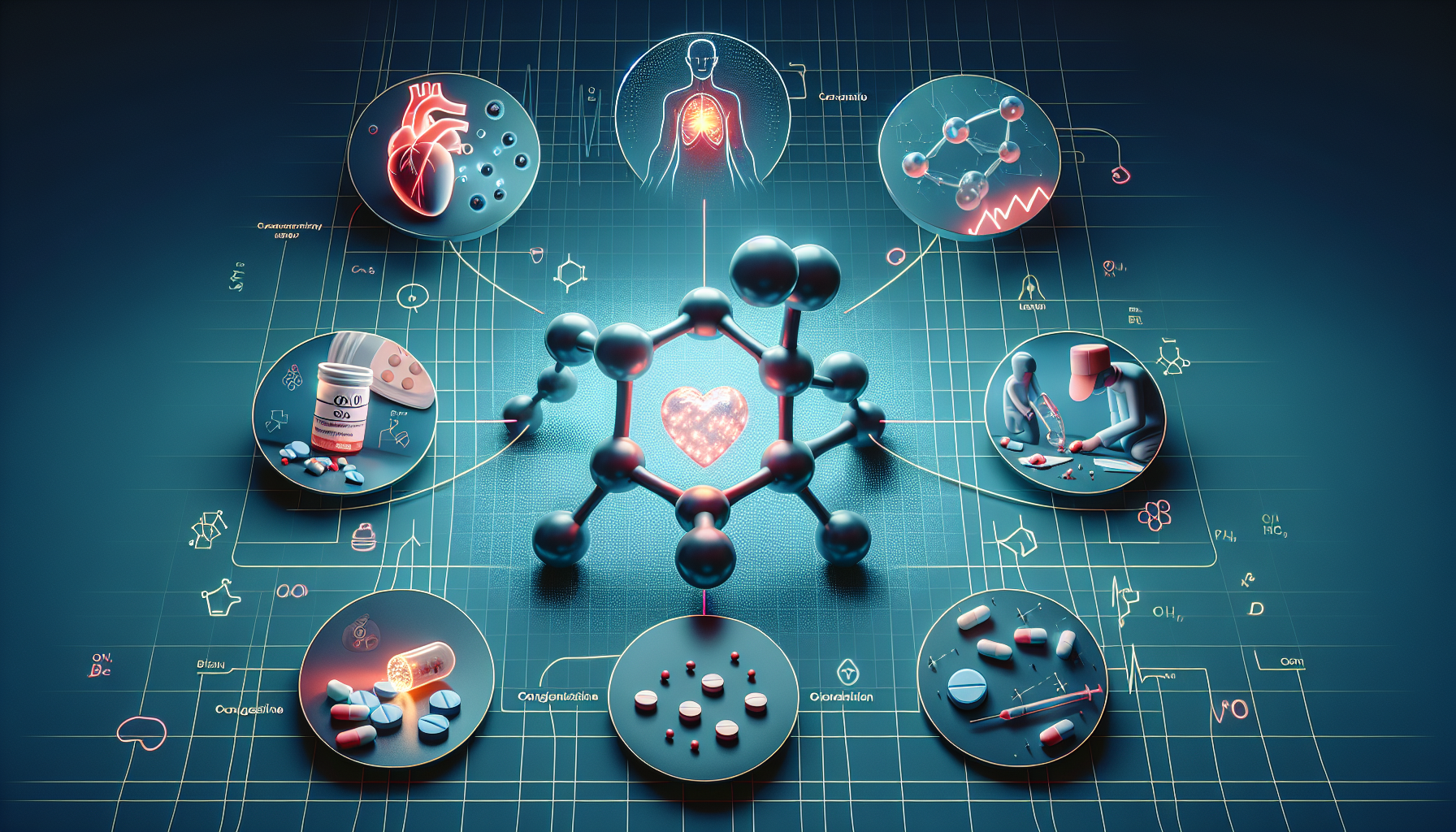 Illustration of CoQ10's role in chronic conditions and drug therapies