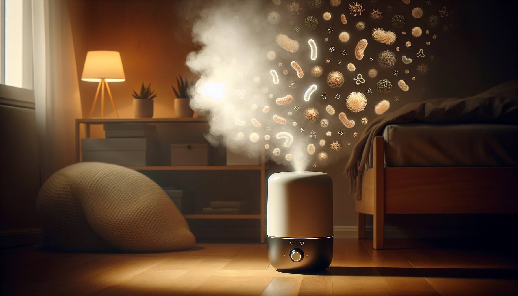 Warm mist humidifier reducing bacteria growth